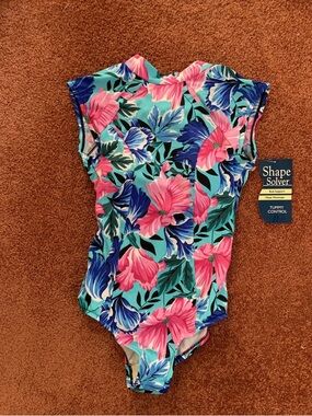 Shape solver ladies tummy control cap sleeve one piece swim suit size 14